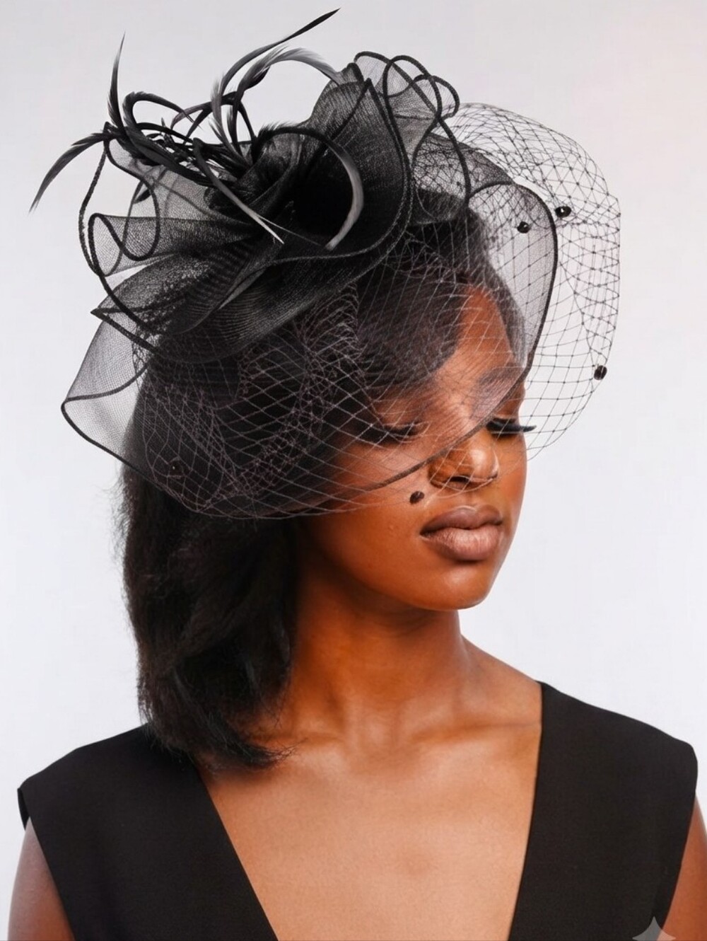 Beloved Millinery Black Lace Veil Fascinator Derby, Funeral, Church Memorial